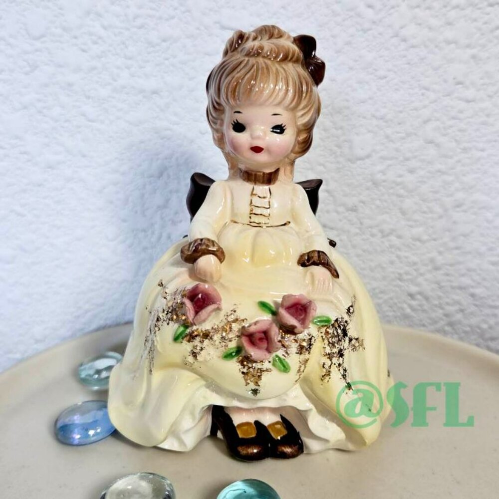 Josef Originals Girl In Beige Dress Brown Bow And Heels From The Dress Up Series